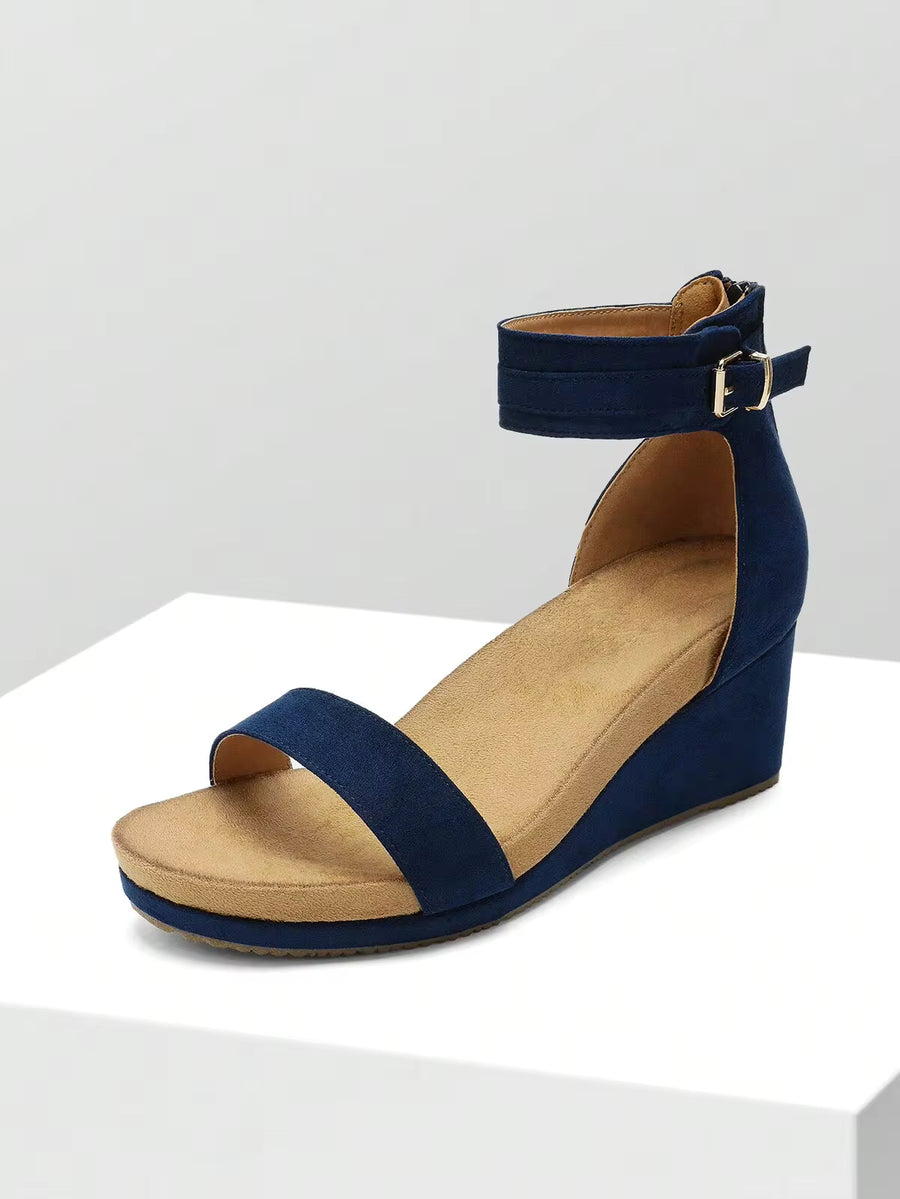 Women Black Open Toe Buckle Ankle Strap Summer Platform  Valentine's Day  Wedge Sandals