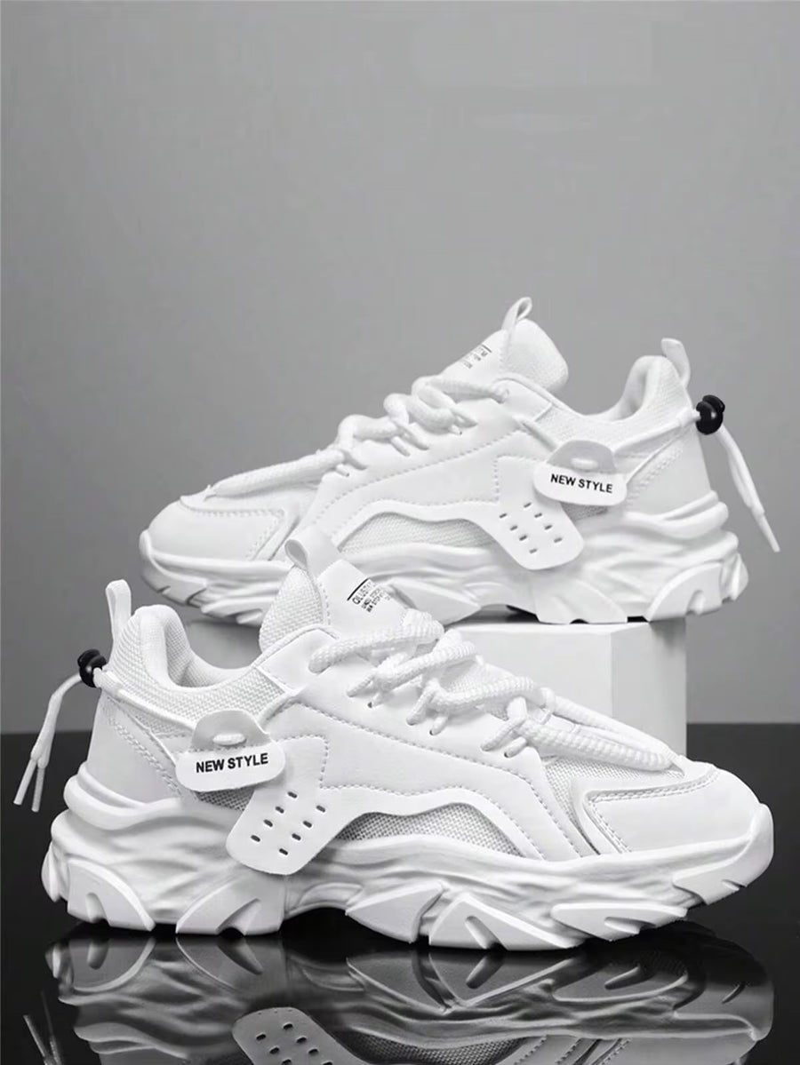 Men's Classic Minimalist Thick Sole Lace-Up Sneakers, Fashionable And Versatile, Suitable For Teenagers, Couples, Outdoor Activities And Casual Wear
